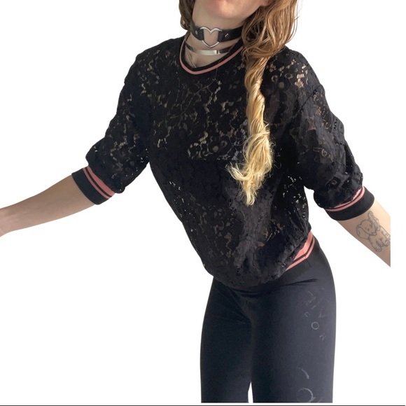 Zara trf (M) lace jersey in black and coral pink. Great condition - Picture 2 of 7